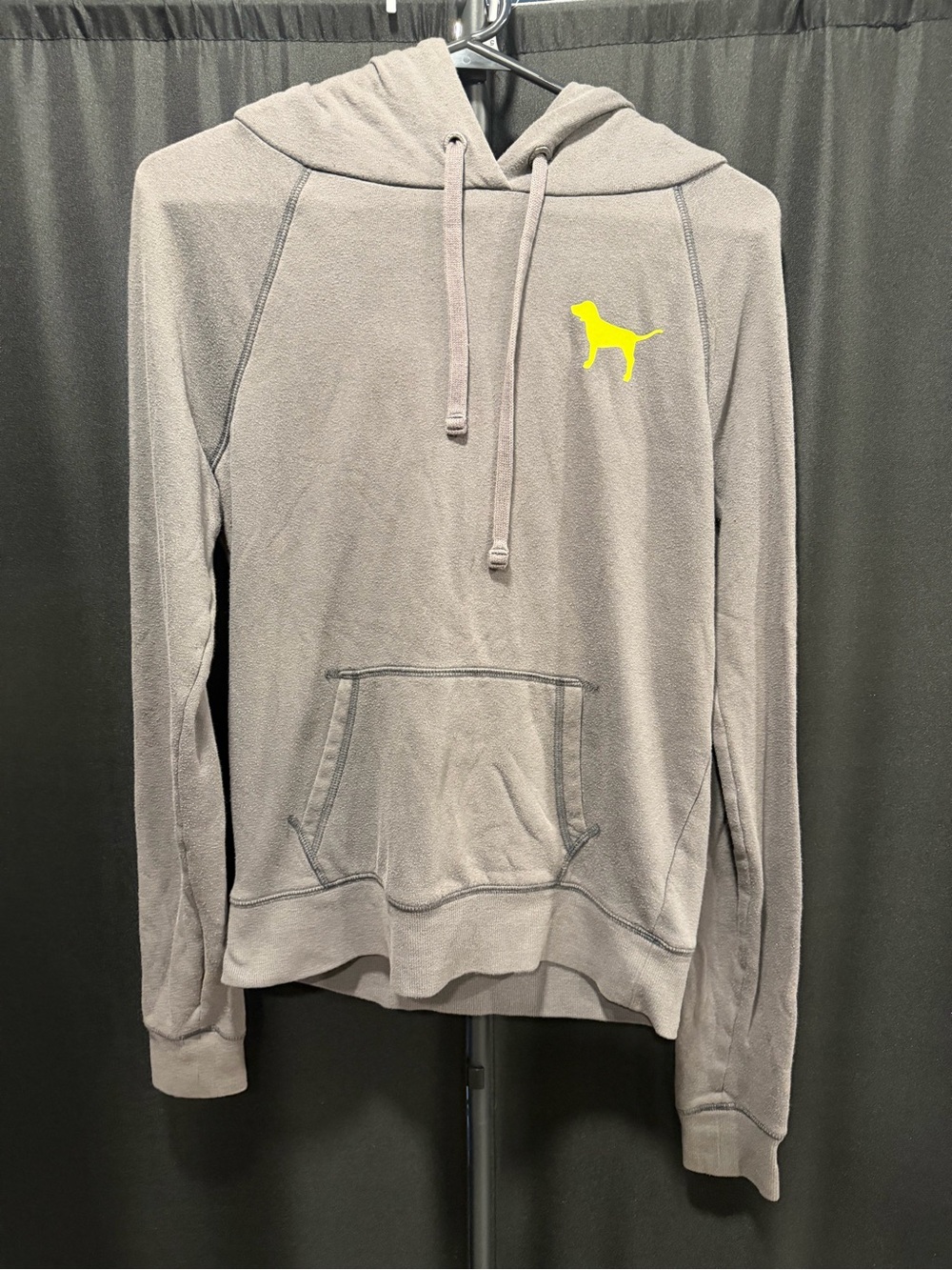 PINK Victoria's Secret Gray Hoodie with Yellow Dog Logo